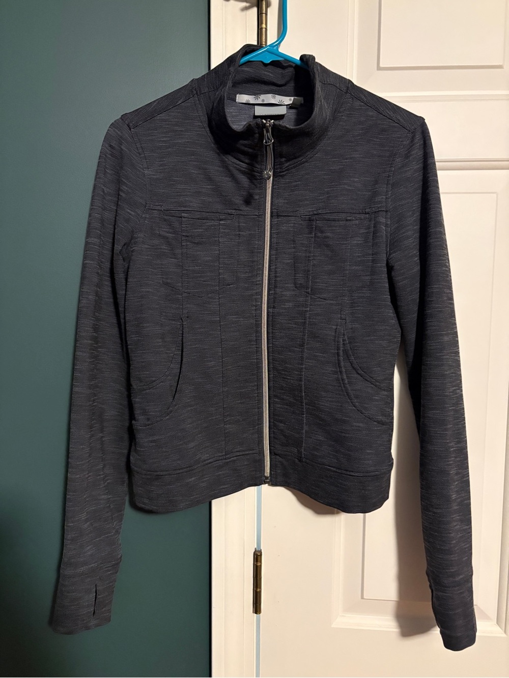 Athleta Heathered Charcoal Full-Zip Bomber Jacket